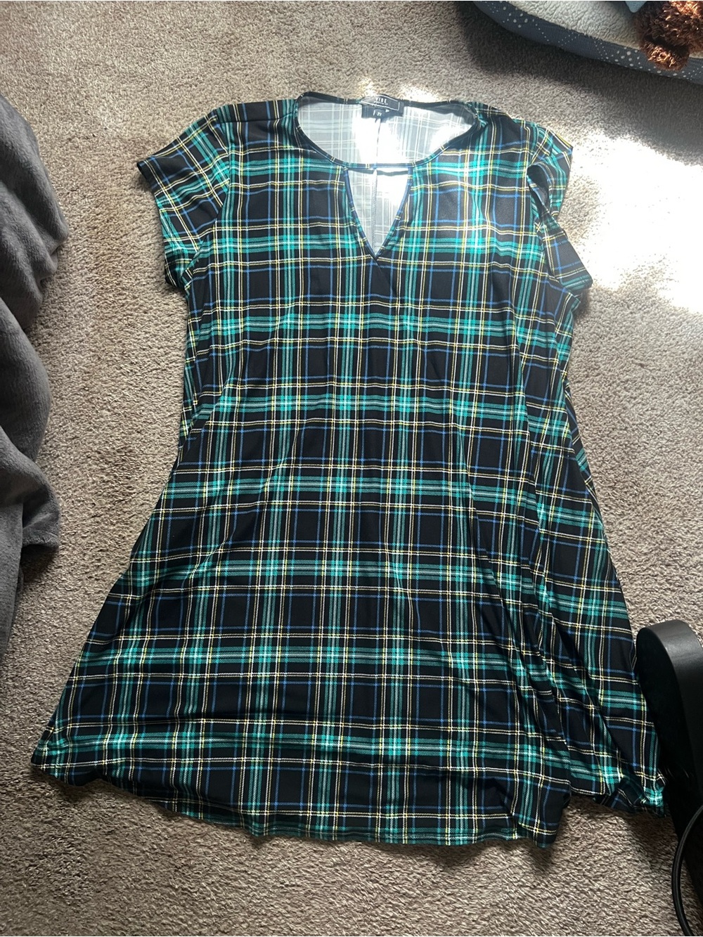 Vibe Girls' Teal and Black Plaid Short-Sleeve Dress